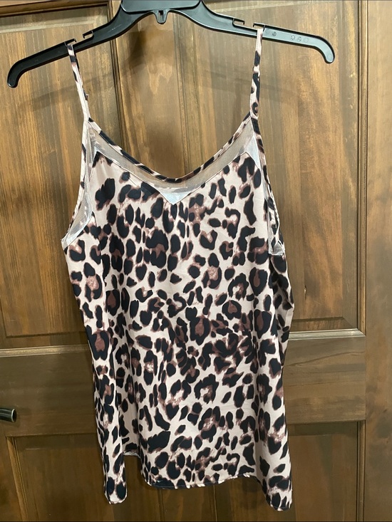 Tops - Leopard Print Satin Cami Top - Brown/Black